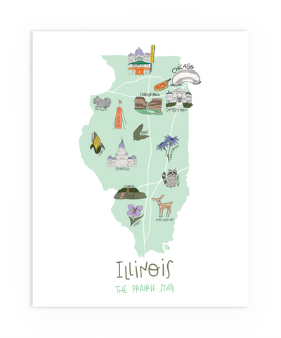 Hand illustrated print of Illinois state