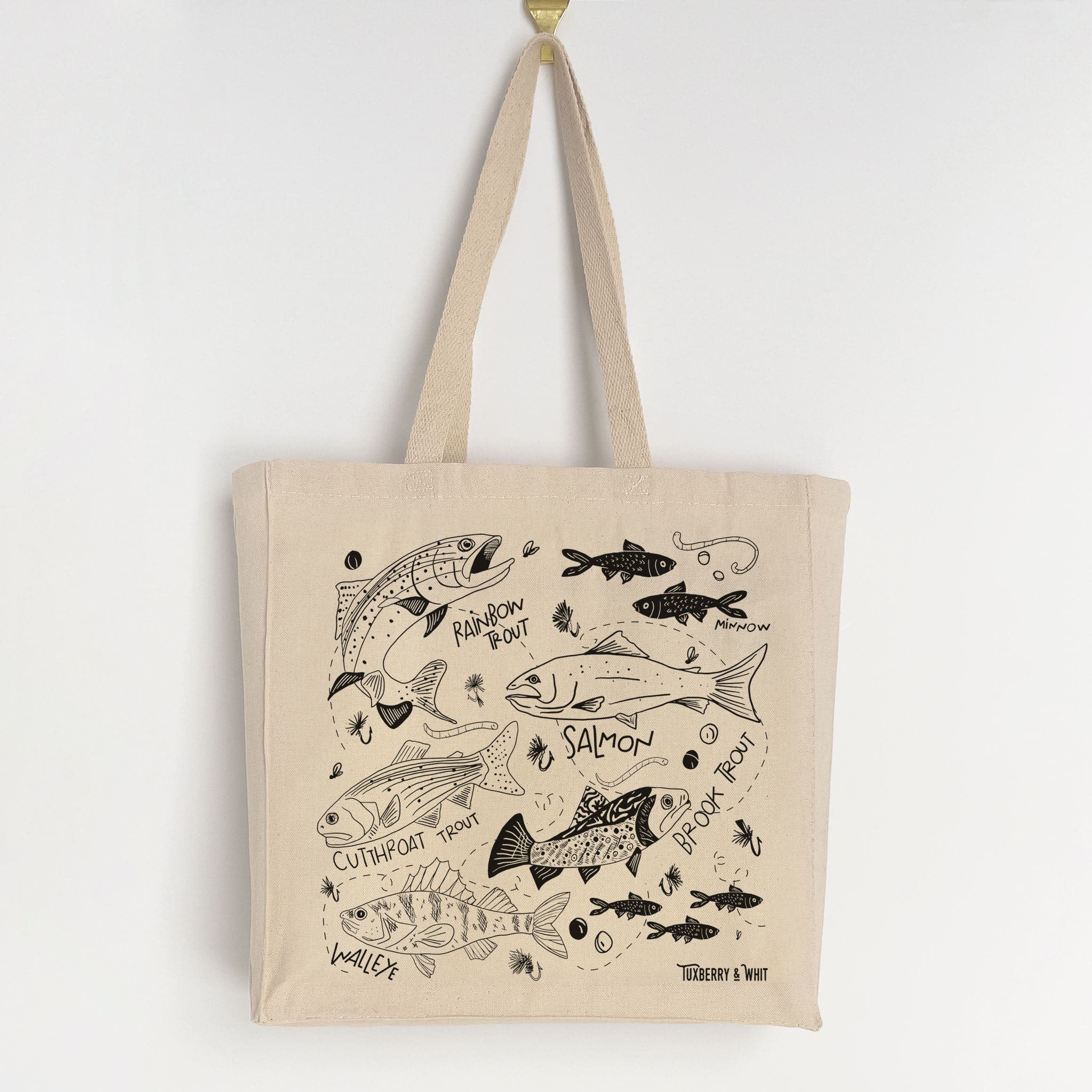 Hand Illustrated Fish Tote Bag  Reusable Eco-Friendly Shopping