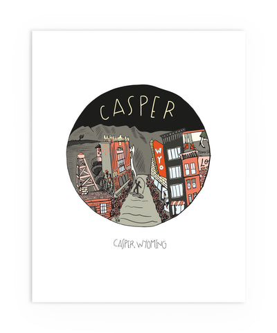 Illustrated art print of Casper, Wyoming.