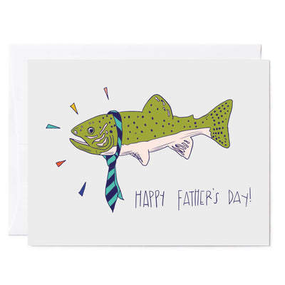 illustrated greeting card father's day card with fish in tie