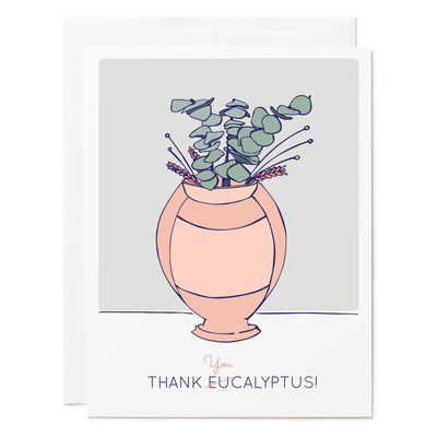 Thanks Eucalyptus thank you card with modern drawing of eucalyptus stems in a vase