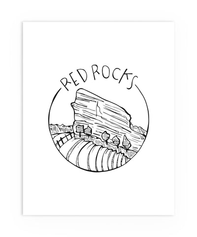 Red Rocks, Colorado Line Drawing Print