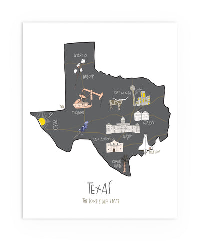 Illustrated Texas Art Print