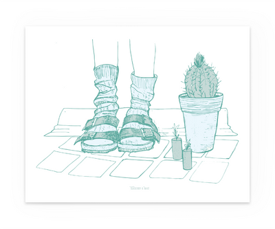 Socks and Sandals drawing with plants