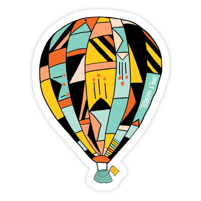 Hand illustrated hot air balloon sticker with bright pattern