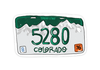 ted Colorado license plate sticker with mountain motif by Tuxberry & Whit