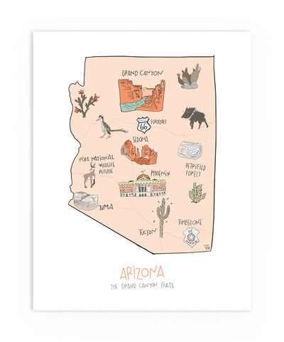 Illustrated Arizona Art Print