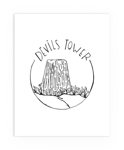 Illustrated print of Devils Tower.