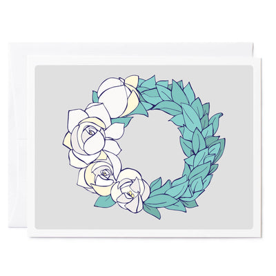 Illustrated greeting card magnolia wreath
