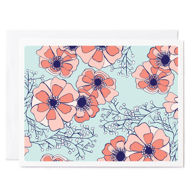 Illustrated greeting card floral anemone flowers