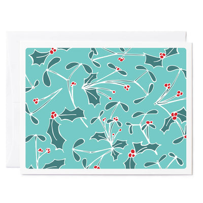 Illustrated greeting card Mistletoe + Holly design