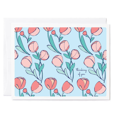 Illustrated greeting card peonies 'Thinking of You'