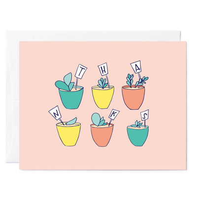 Illustrated greeting card thank you with succulents