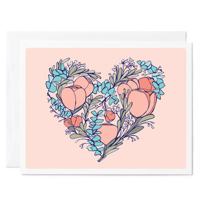 Illustrated greeting card wedding floral heart