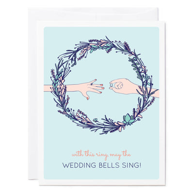 Illustrated greeting card wedding with hands and rings