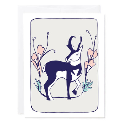 Illustrated greeting card of antelope and flowers