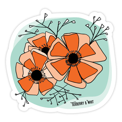 Hand-illustrated anemone and baby's breath flower sticker with playful design.