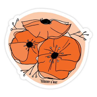 Hand-illustrated poppies sticker with vibrant colors and playful design.