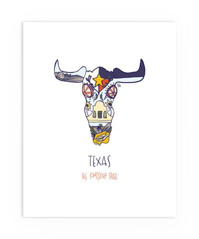 Modern Illustration of Texas Longhorn Skull