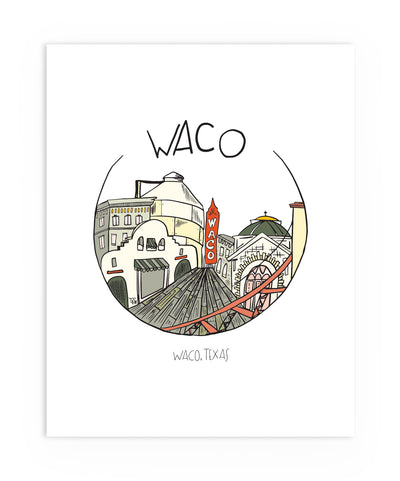 Illustrated Waco, Texas art print.